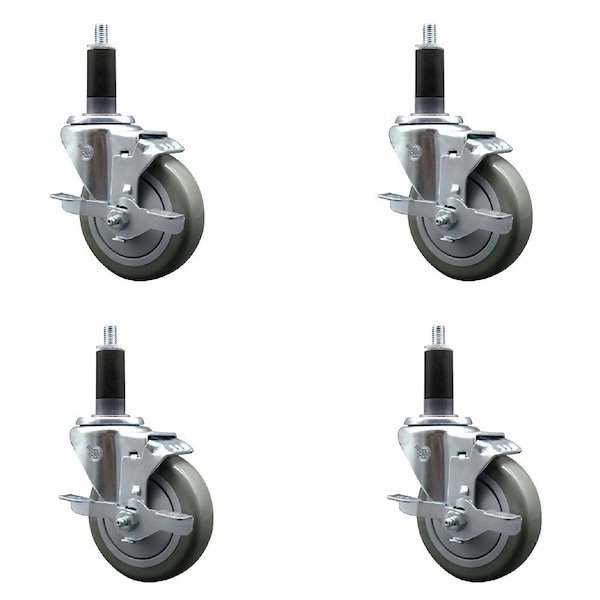 Service Caster 4'' Gray Poly Swivel 1-1/8'' Expanding Stem Caster Set with Brake, 4PK SCC-EX20S414-PPUB-TLB-118-4 - main